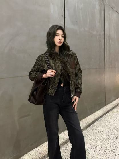 FEND1 ラペルジャカードコットンジャケット【50％割引+送料無料】