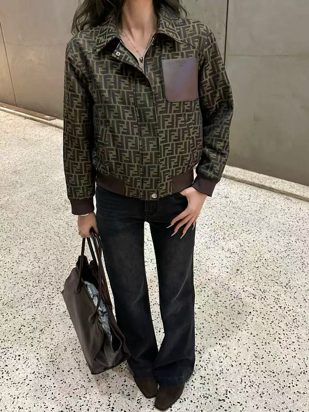 FEND1 ラペルジャカードコットンジャケット【50％割引+送料無料】