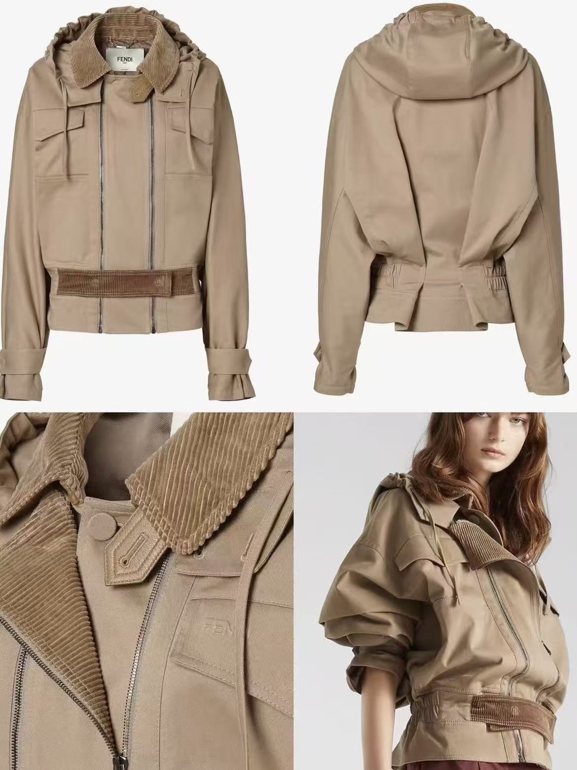 FEND1 フード付きトレンチコート ショートジャケット【50％割引+送料無料】