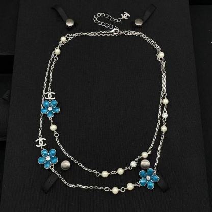 CHANE1 ブルーフローラルダブルCセーターチェーン【50％割引+送料無料】