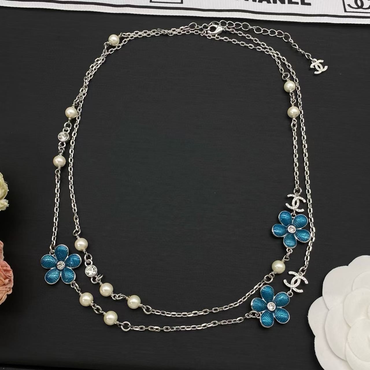 CHANE1 ブルーフローラルダブルCセーターチェーン【50％割引+送料無料】