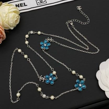 CHANE1 ブルーフローラルダブルCセーターチェーン【50％割引+送料無料】