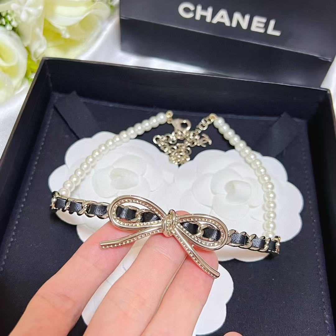 CHANE1 ダブルC ボウレザーパールネックレス【50％割引+送料無料】