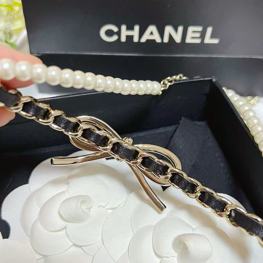 CHANE1 ダブルC ボウレザーパールネックレス【50％割引+送料無料】