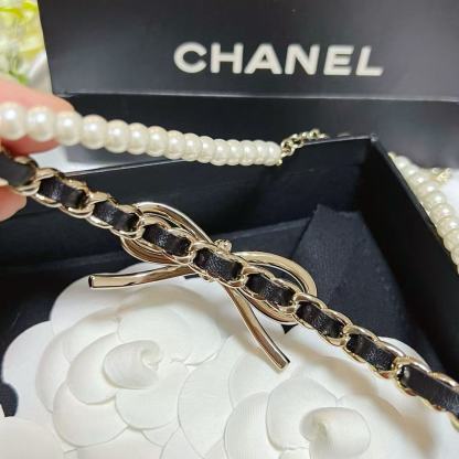 CHANE1 ダブルC ボウレザーパールネックレス【50％割引+送料無料】