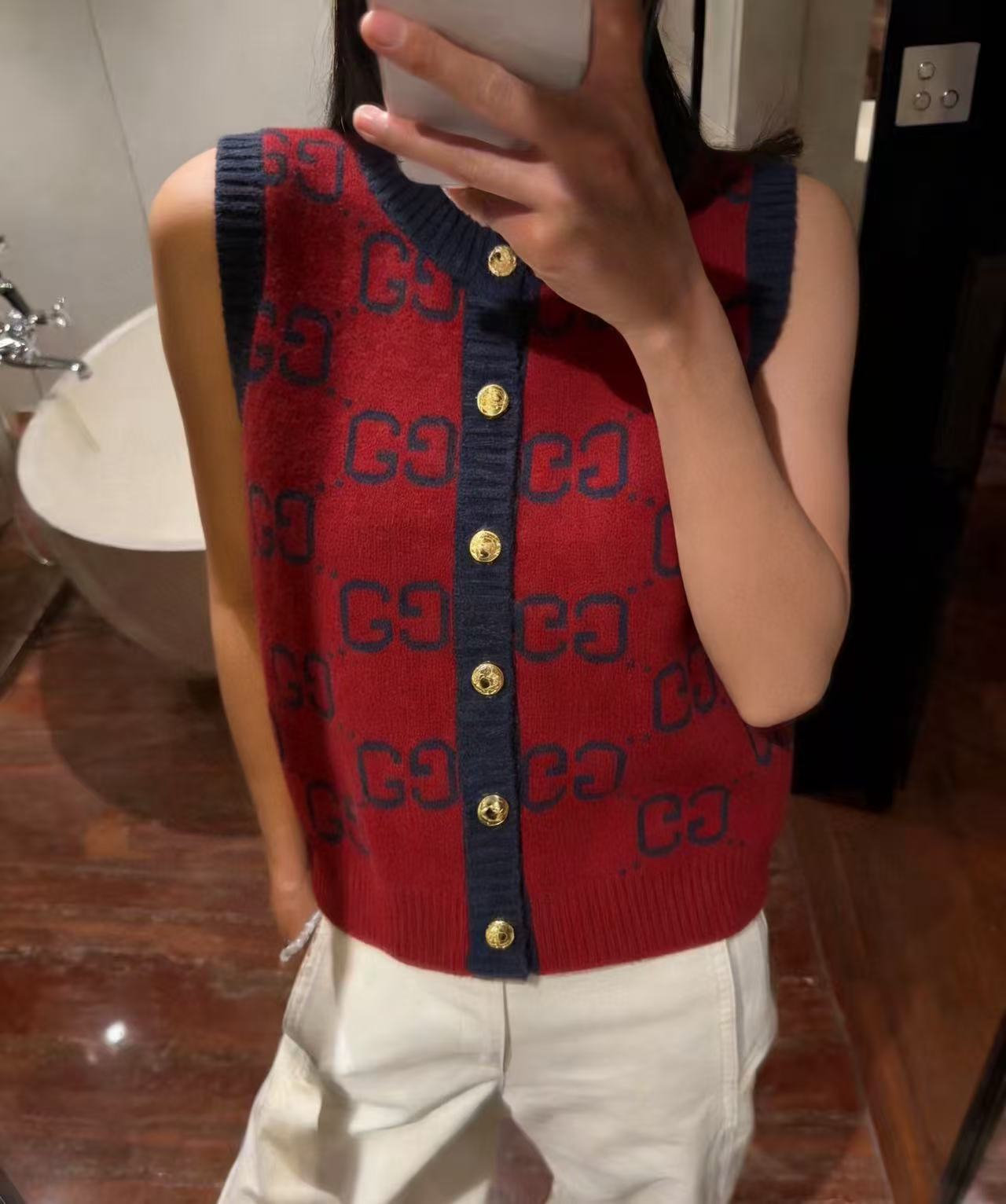 GUCC1 メタルボタンウールベスト【50％割引+送料無料】