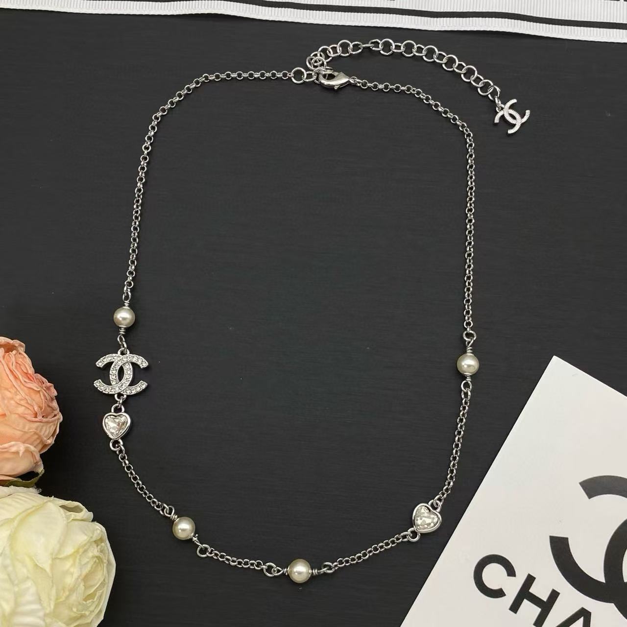 CHANE1 ハート ダブルC パールネックレス【50％割引+送料無料】