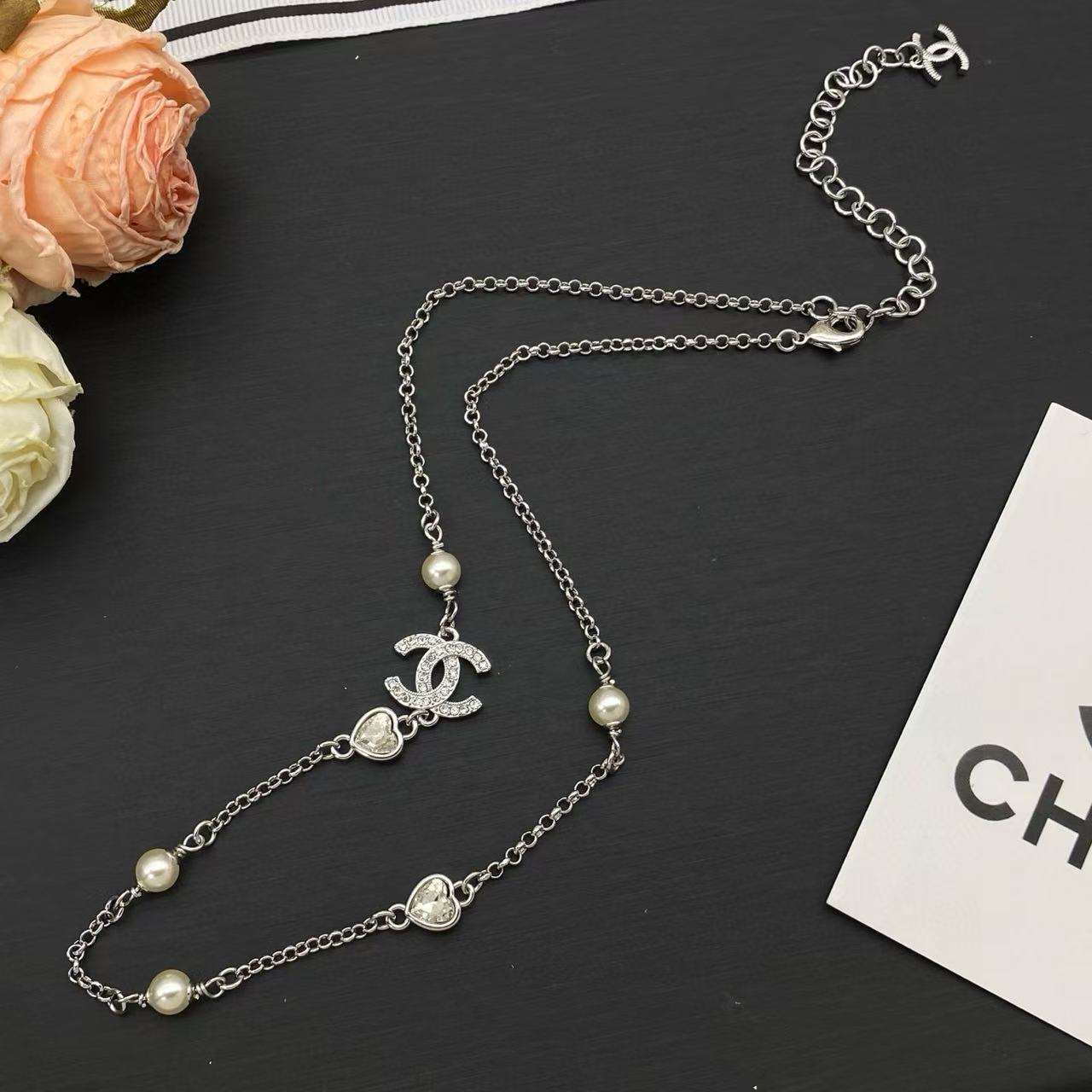 CHANE1 ハート ダブルC パールネックレス【50％割引+送料無料】