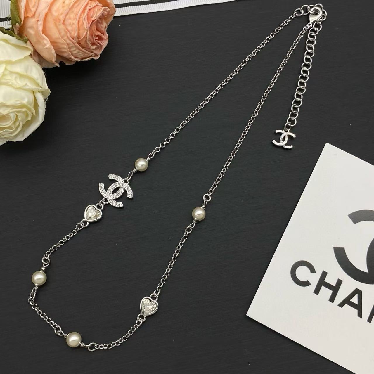 CHANE1 ハート ダブルC パールネックレス【50％割引+送料無料】