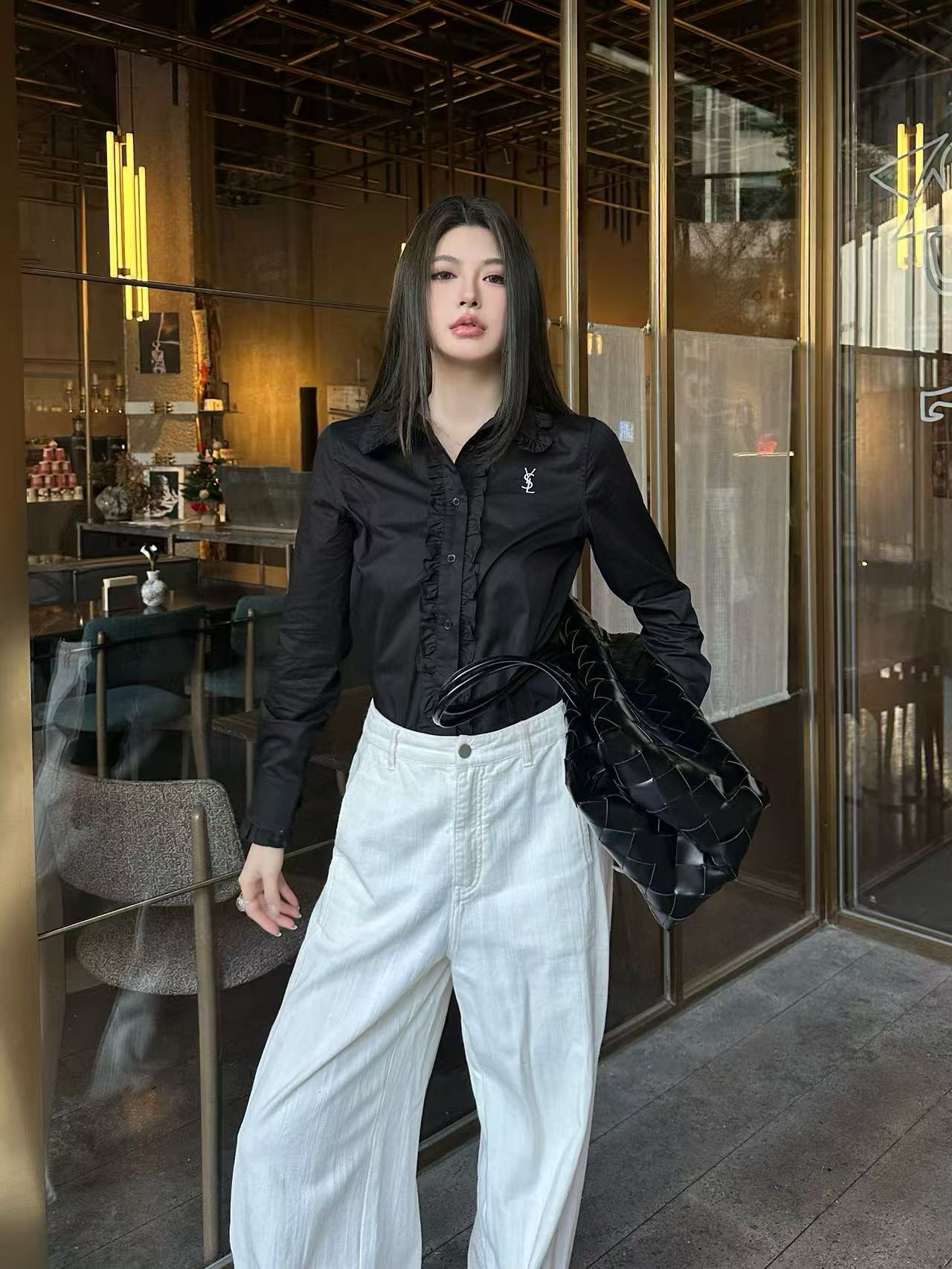 YSL フリル刺繍ロゴシャツ【50％割引+送料無料】