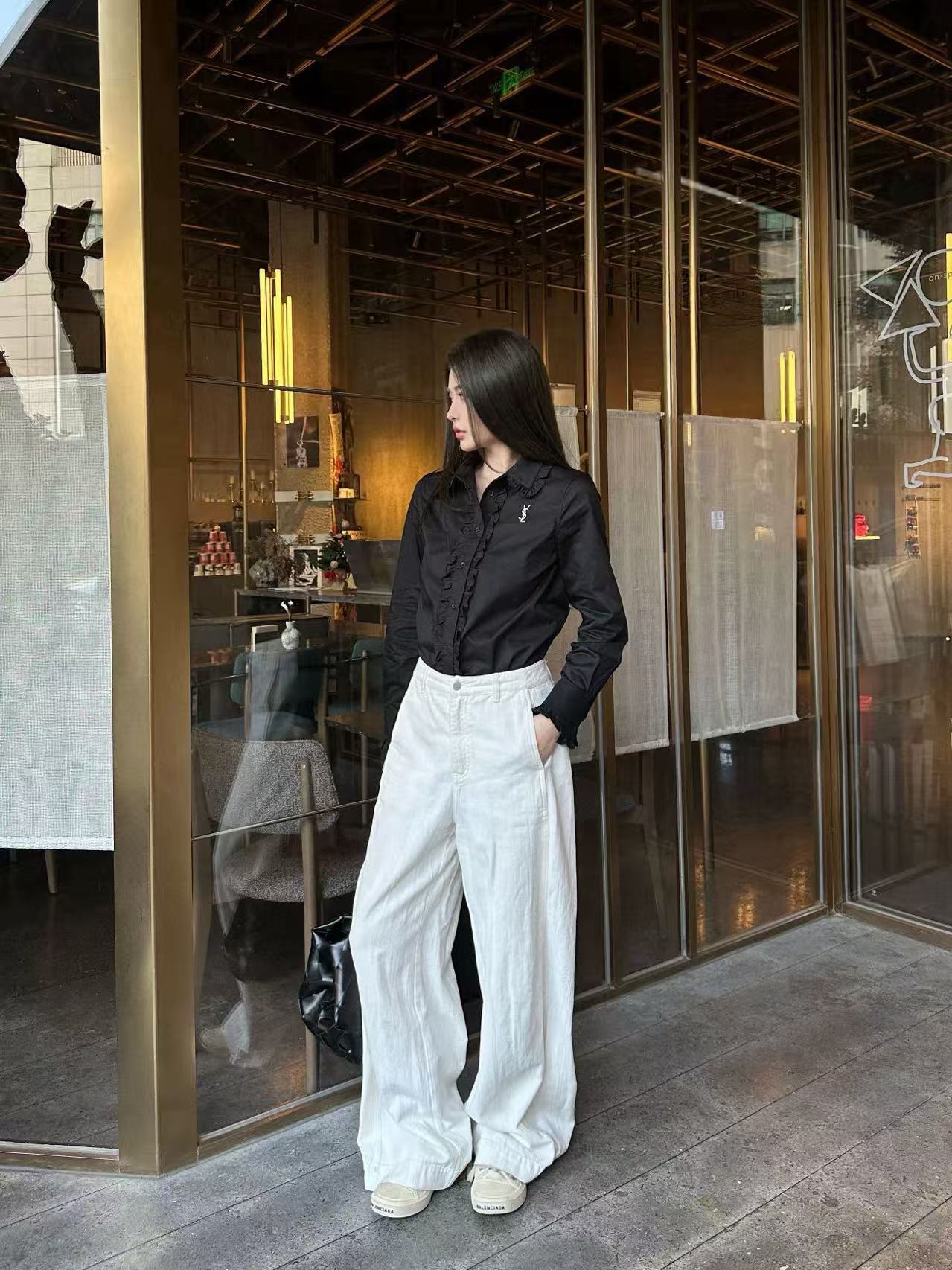 YSL フリル刺繍ロゴシャツ【50％割引+送料無料】