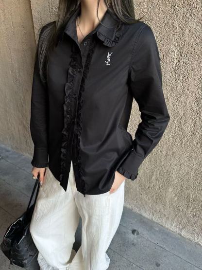 YSL フリル刺繍ロゴシャツ【50％割引+送料無料】