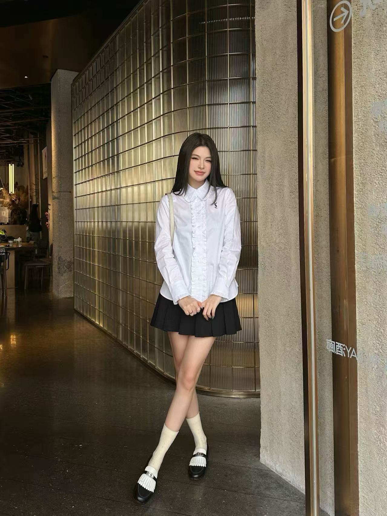 YSL フリル刺繍ロゴシャツ【50％割引+送料無料】