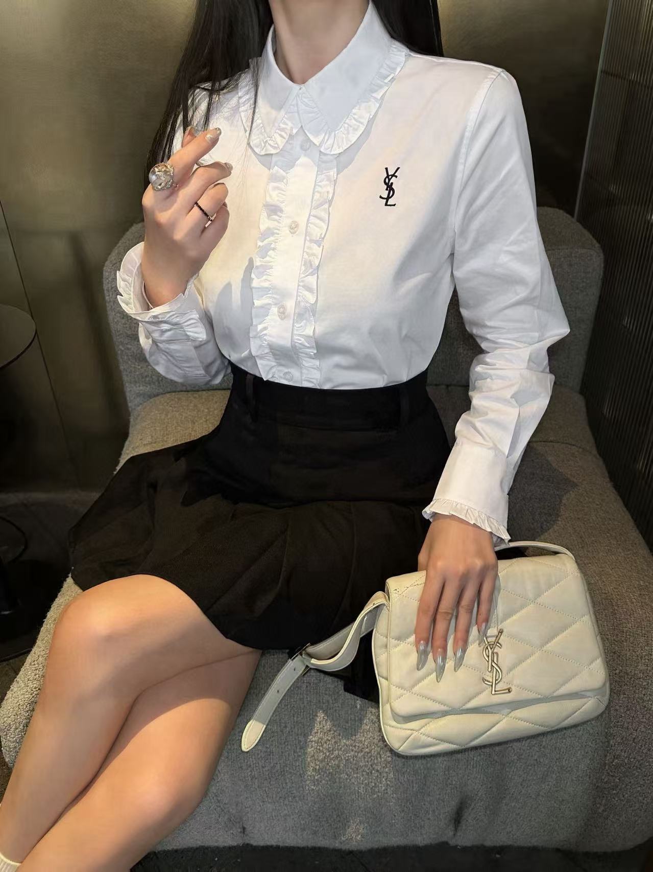 YSL フリル刺繍ロゴシャツ【50％割引+送料無料】