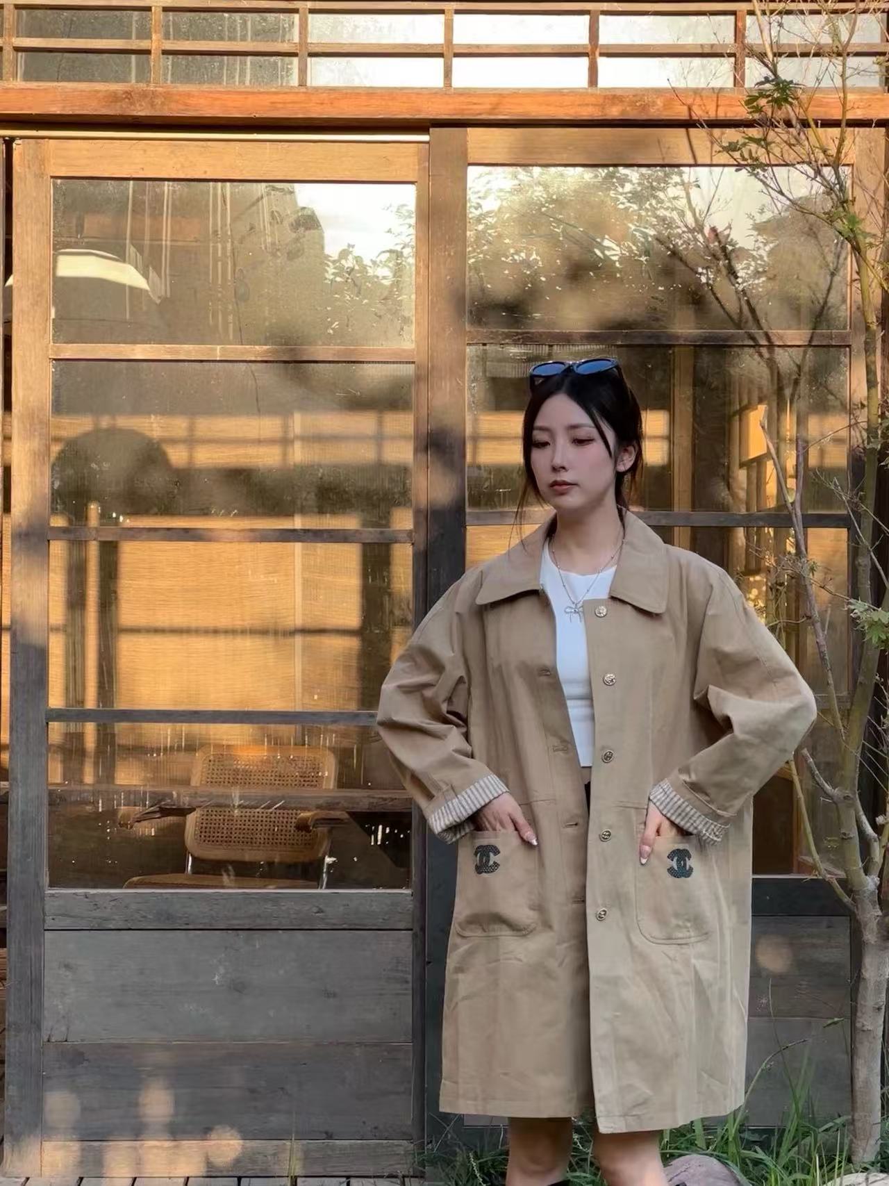 CHANE1 ダブルC 2ポケットトレンチコート【50％割引+送料無料】