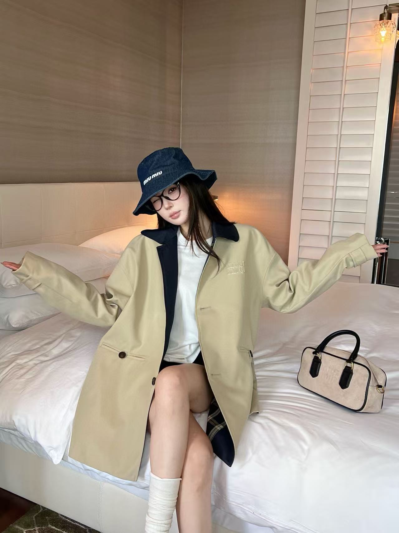 M1UM1U シンプルレタートレンチコート ロングコート【50％割引+送料無料】