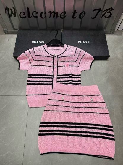 CHANE1 ストライプウールカーディガン＆スカート ツーピースセット【50％割引+送料無料】