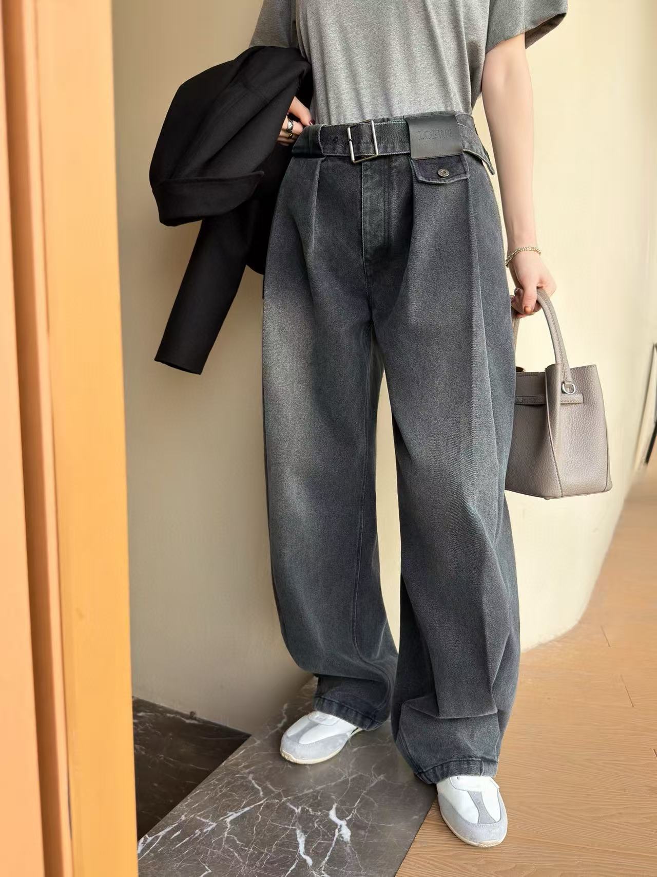 L0WEW シンプルベルトジーンズ【50％割引+送料無料】