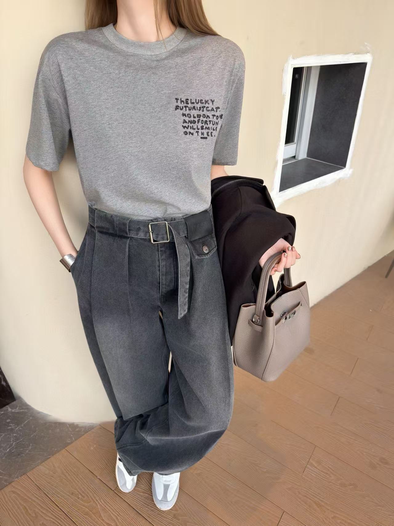 L0WEW シンプルベルトジーンズ【50％割引+送料無料】