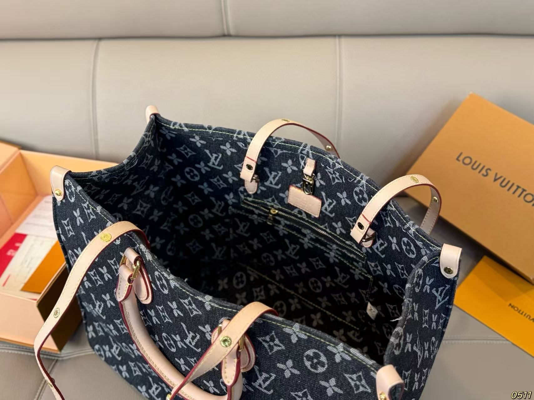 LVデニムプリントトートバッグ【50％割引+送料無料】