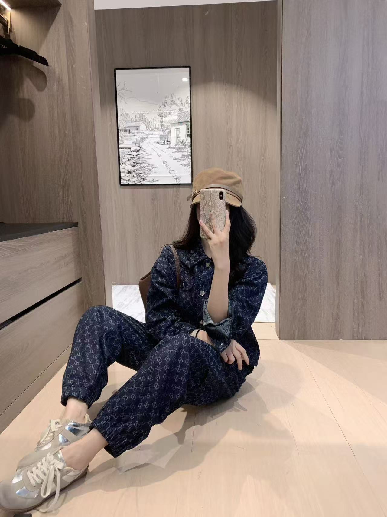 GUCC1 ジャカードデニムジャケット + パンツ ツーピースセット【50％割引+送料無料】