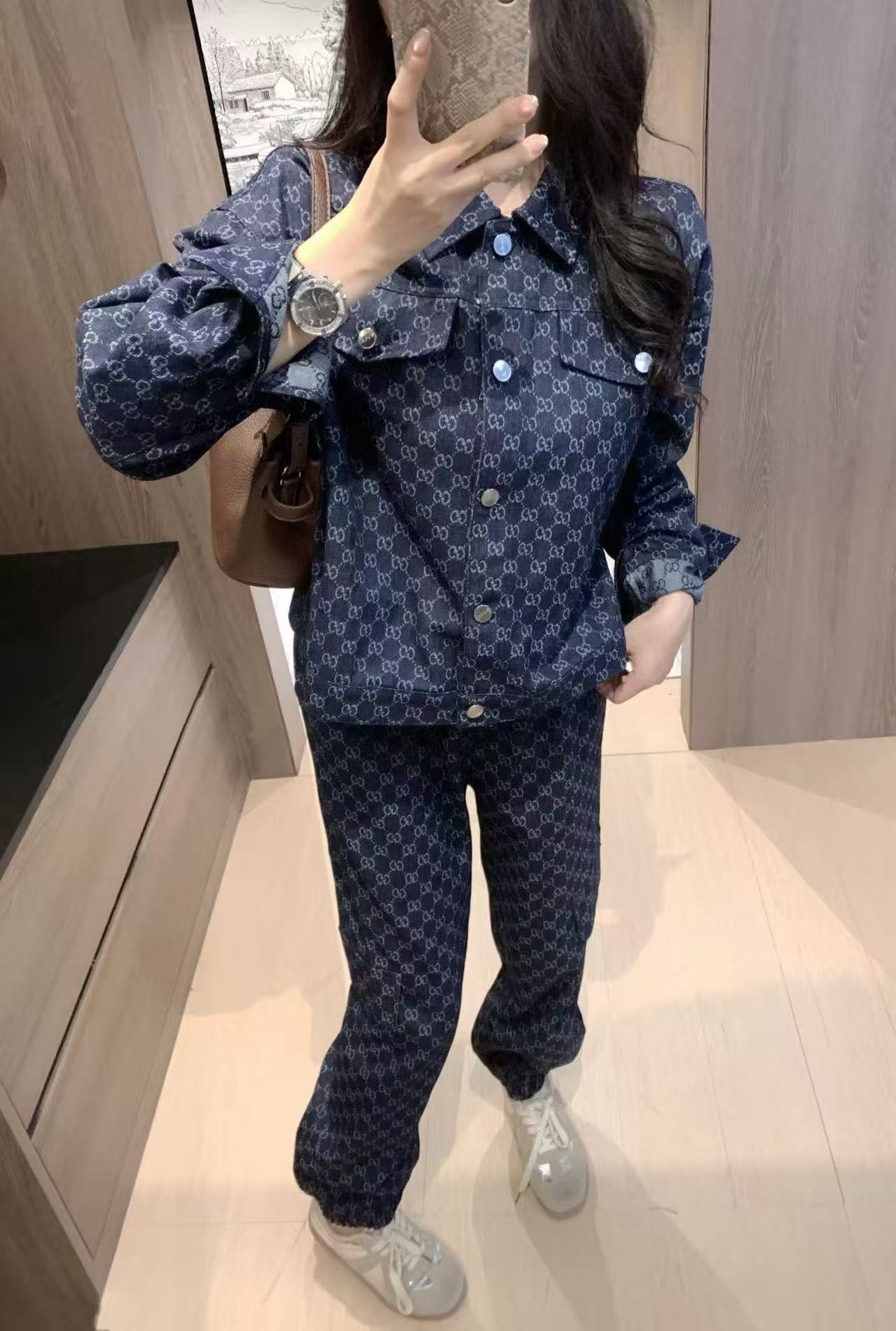GUCC1 ジャカードデニムジャケット + パンツ ツーピースセット【50％割引+送料無料】