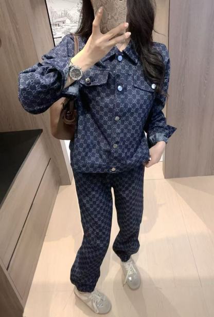 GUCC1 ジャカードデニムジャケット + パンツ ツーピースセット【50％割引+送料無料】