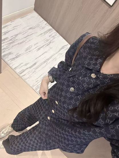 GUCC1 ジャカードデニムジャケット + パンツ ツーピースセット【50％割引+送料無料】