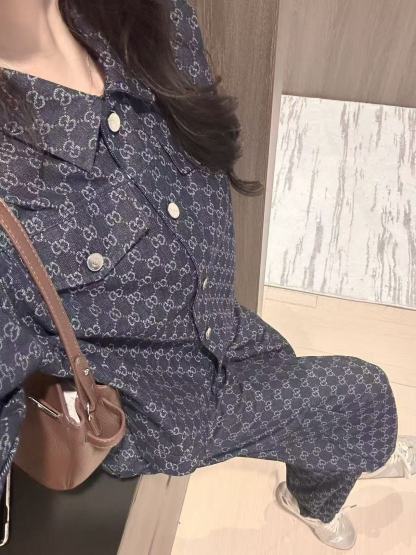 GUCC1 ジャカードデニムジャケット + パンツ ツーピースセット【50％割引+送料無料】