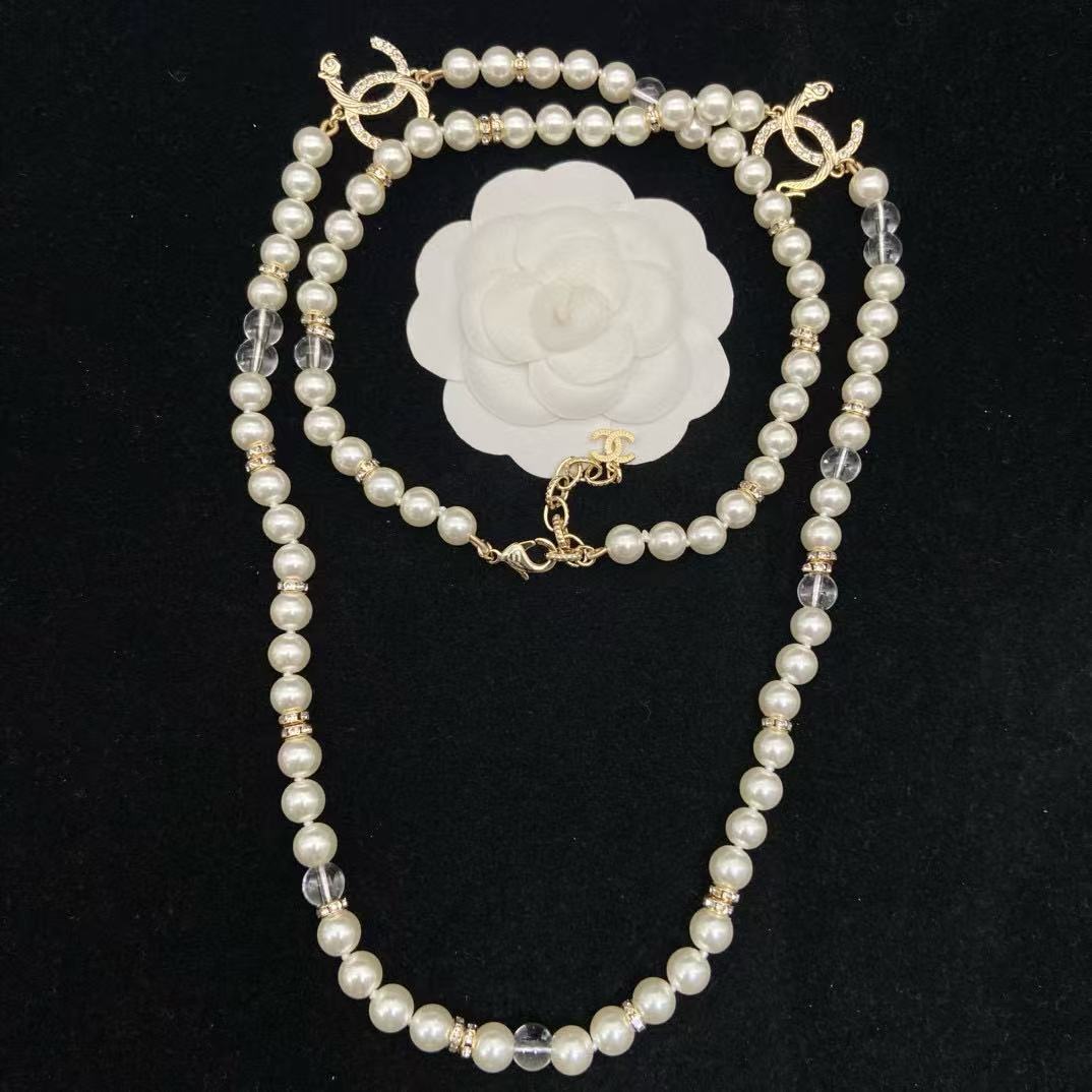 CHANE1 ダブルC パール セーターネックレス【50％割引+送料無料】