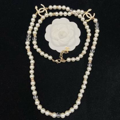 CHANE1 ダブルC パール セーターネックレス【50％割引+送料無料】