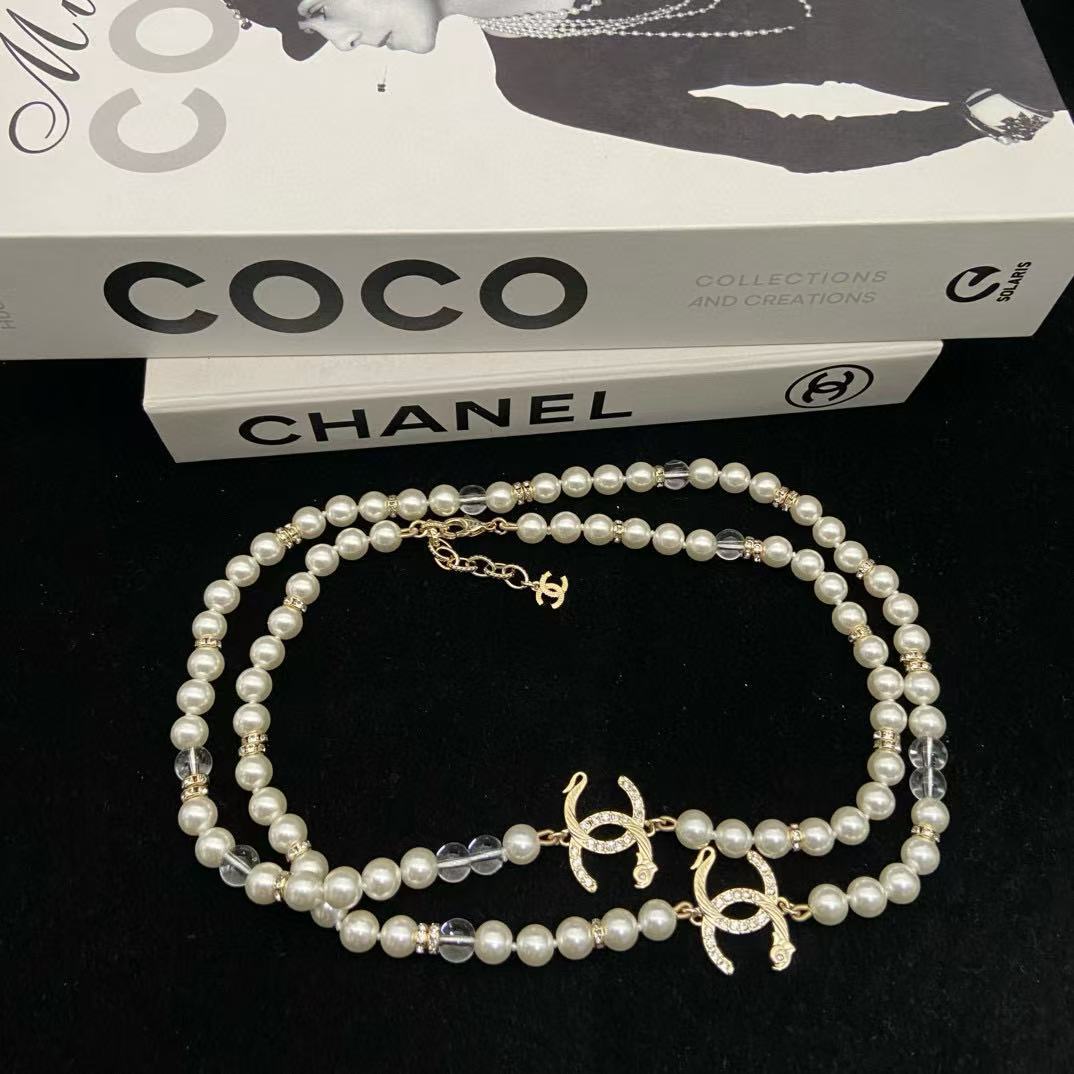 CHANE1 ダブルC パール セーターネックレス【50％割引+送料無料】