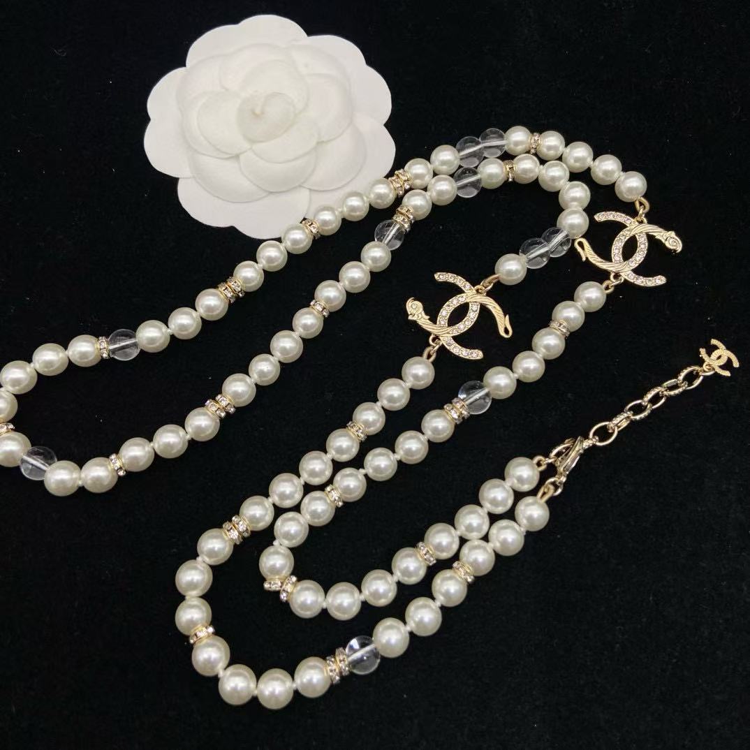 CHANE1 ダブルC パール セーターネックレス【50％割引+送料無料】