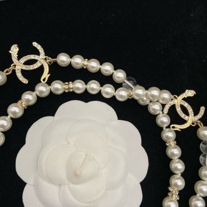 CHANE1 ダブルC パール セーターネックレス【50％割引+送料無料】