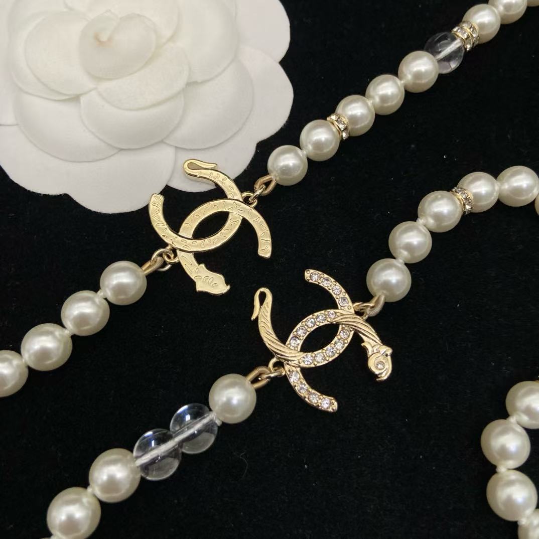 CHANE1 ダブルC パール セーターネックレス【50％割引+送料無料】