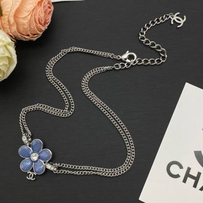 CHANE1 ブルーフラワー ダブルC ネックレス【50％割引+送料無料】