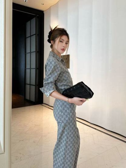 GUCC1 ジャカードデニムシャツとパンツのツーピースセット【50％割引+送料無料】