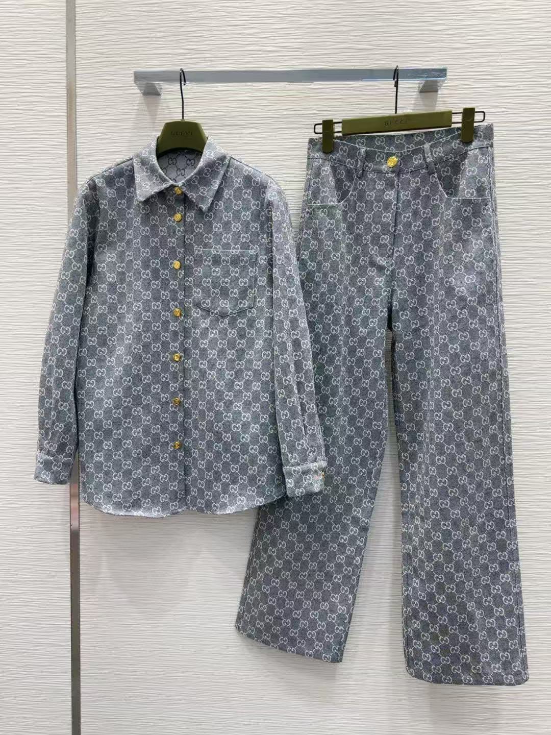 GUCC1 ジャカードデニムシャツとパンツのツーピースセット【50％割引+送料無料】