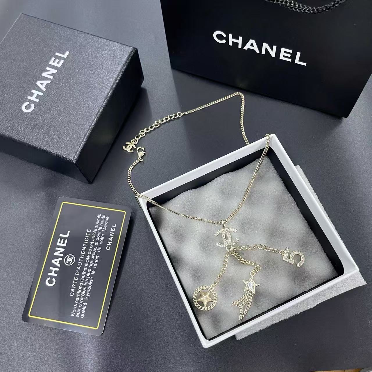 CHANE1 五芒星 ダイヤモンド ダブルC ネックレス【50％割引+送料無料】