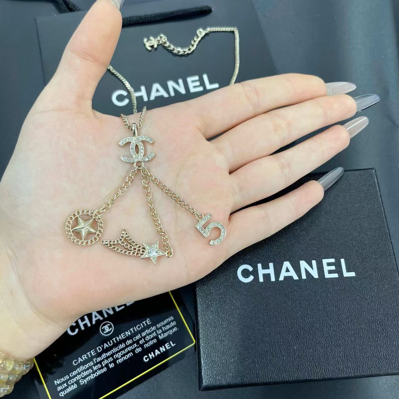 CHANE1 五芒星 ダイヤモンド ダブルC ネックレス【50％割引+送料無料】