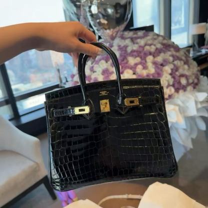 HERME5 クロコダイル型押し牛革ハンドバッグ【50％割引+送料無料】