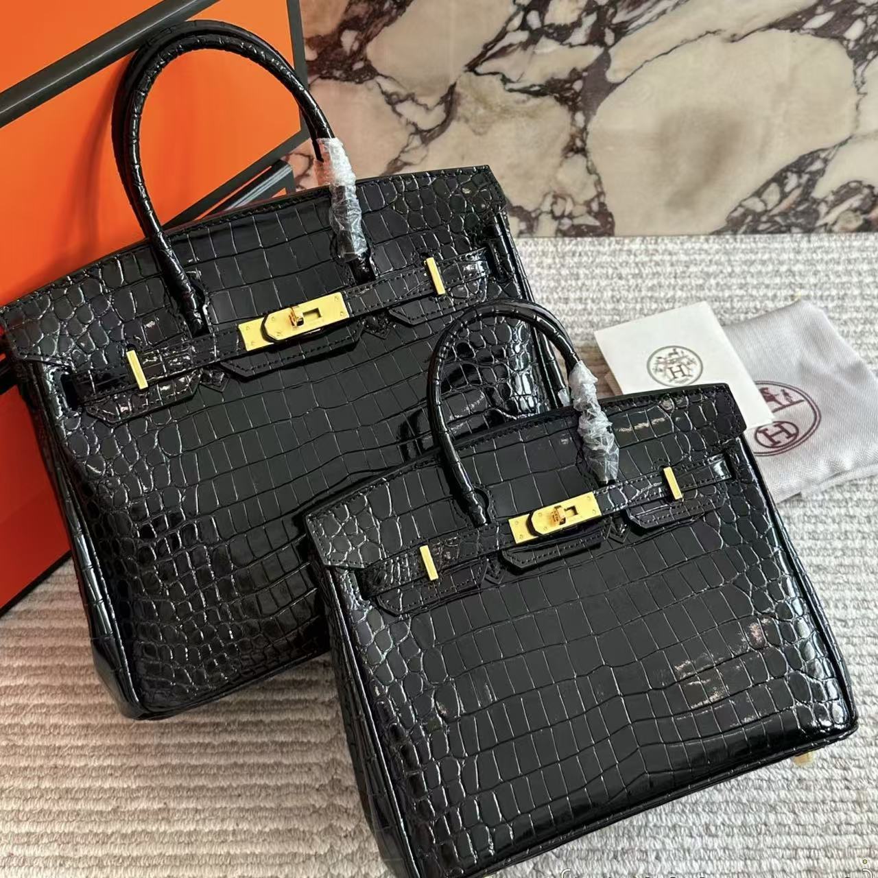 HERME5 クロコダイル型押し牛革ハンドバッグ【50％割引+送料無料】