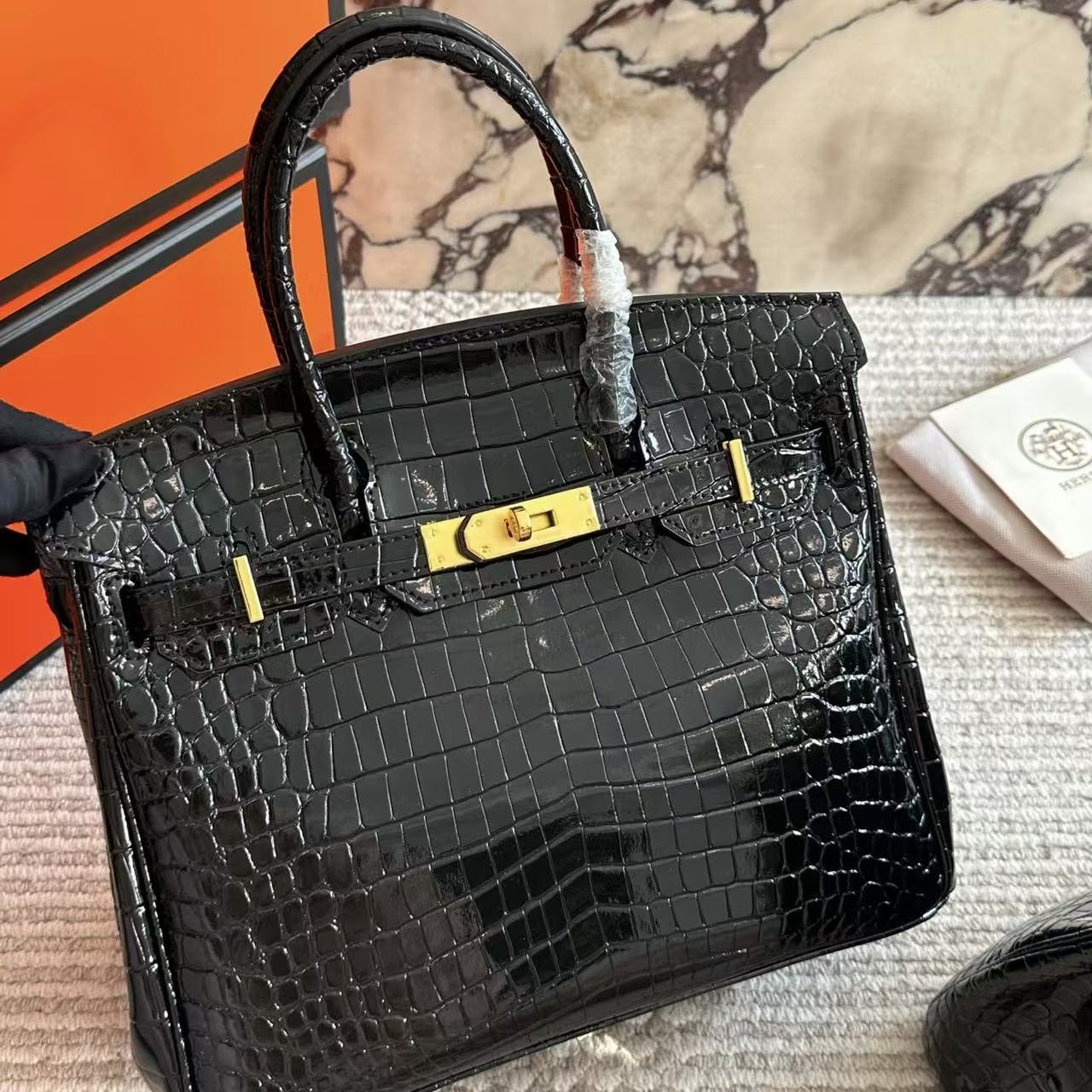 HERME5 クロコダイル型押し牛革ハンドバッグ【50％割引+送料無料】