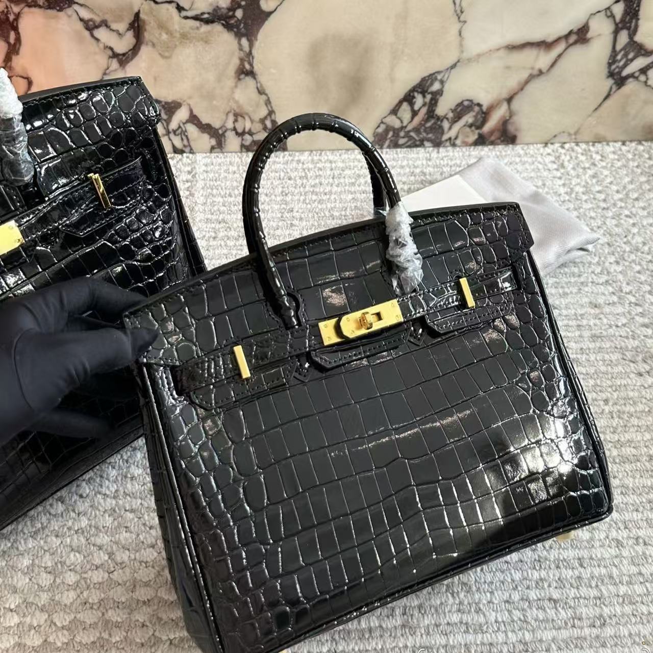 HERME5 クロコダイル型押し牛革ハンドバッグ【50％割引+送料無料】