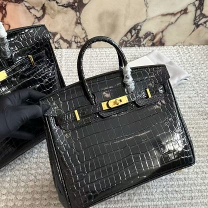 HERME5 クロコダイル型押し牛革ハンドバッグ【50％割引+送料無料】