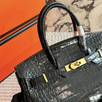 HERME5 クロコダイル型押し牛革ハンドバッグ【50％割引+送料無料】