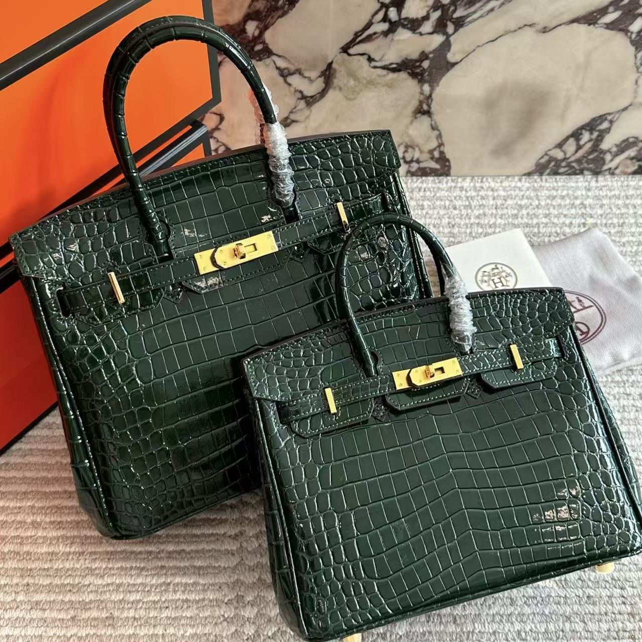 HERME5 クロコダイル型押し牛革ハンドバッグ【50％割引+送料無料】