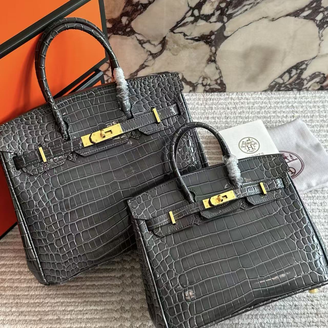 HERME5 クロコダイル型押し牛革ハンドバッグ【50％割引+送料無料】