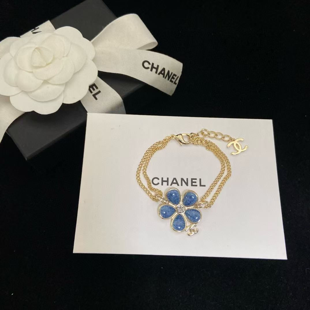 CHANE1 ブルーフラワー ダブルレイヤーブレスレット【50％割引+送料無料】