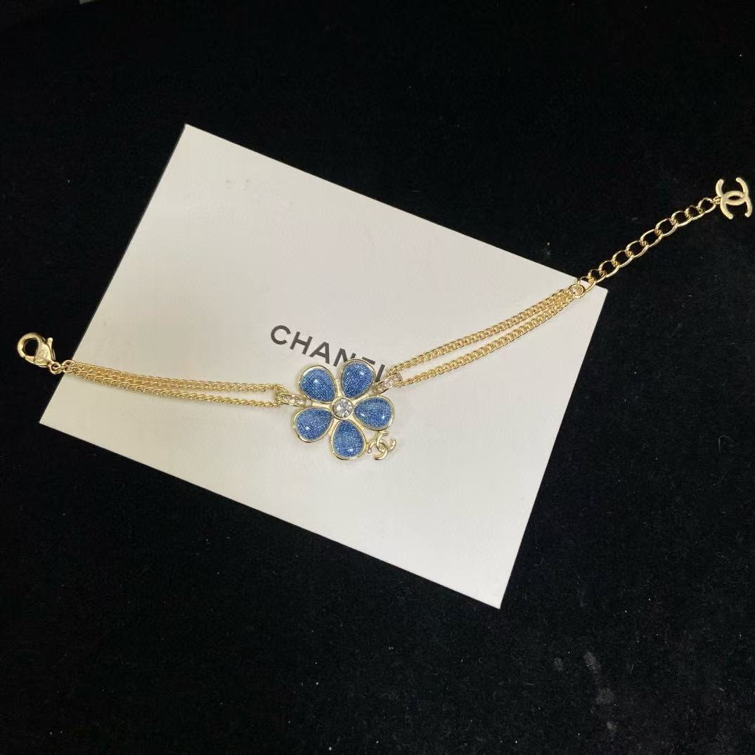 CHANE1 ブルーフラワー ダブルレイヤーブレスレット【50％割引+送料無料】